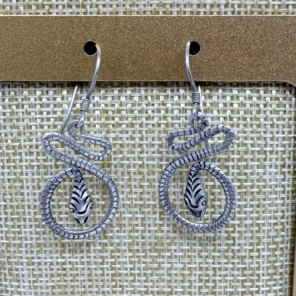 Vintage 925 Sterling Snake Serpent Gothic Dangle Earrings 3.2 grams